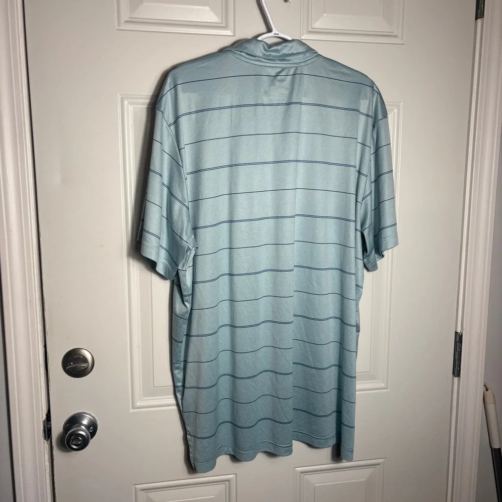 Adidas Golf Mens 2XL Light Blue Striped Performance Polo Shirt ADVR0793